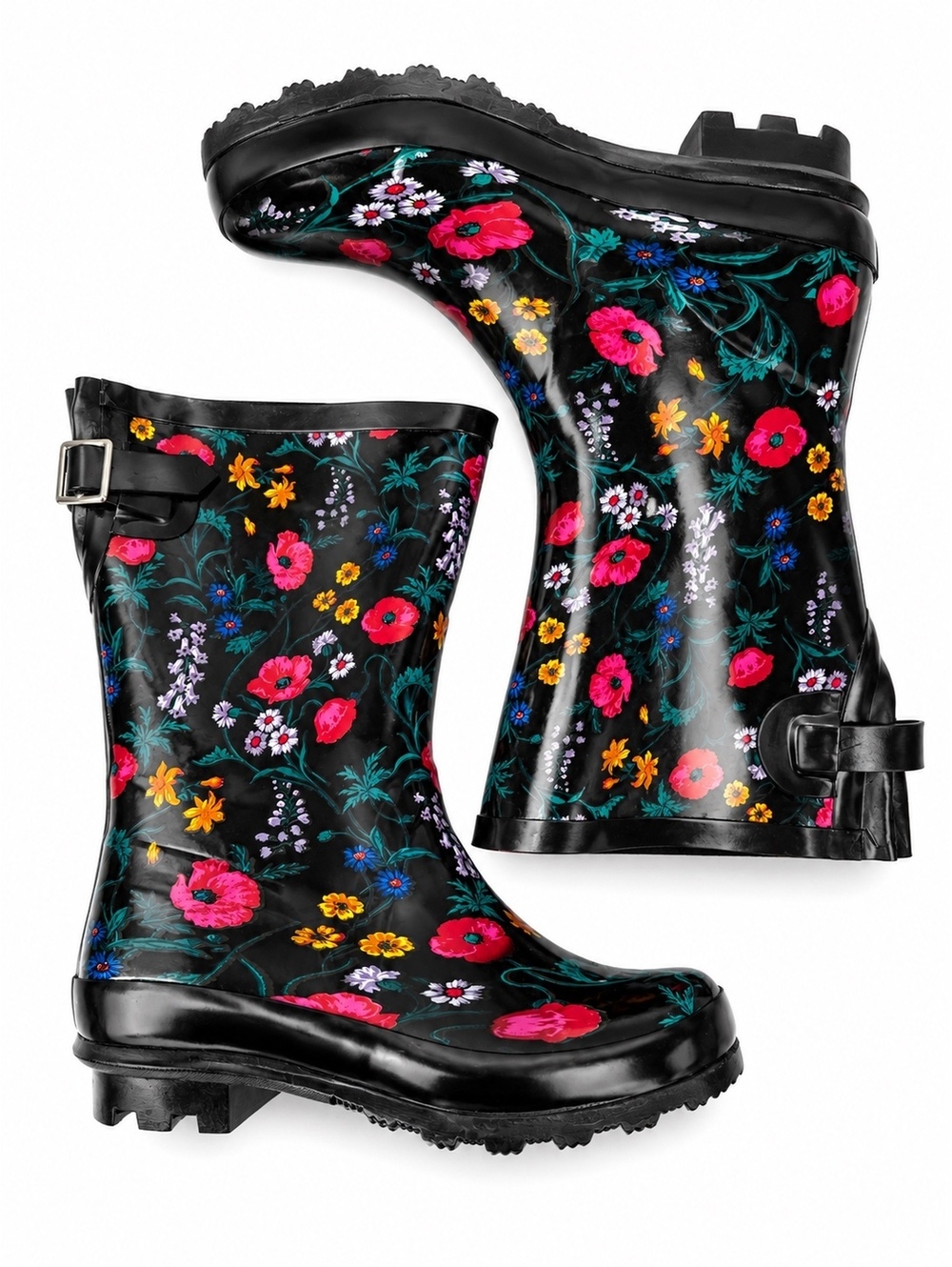 Z. Emma Kids Black Floral Rain Boots Size 6 Waterproof Mid-Calf Rubber Wellies